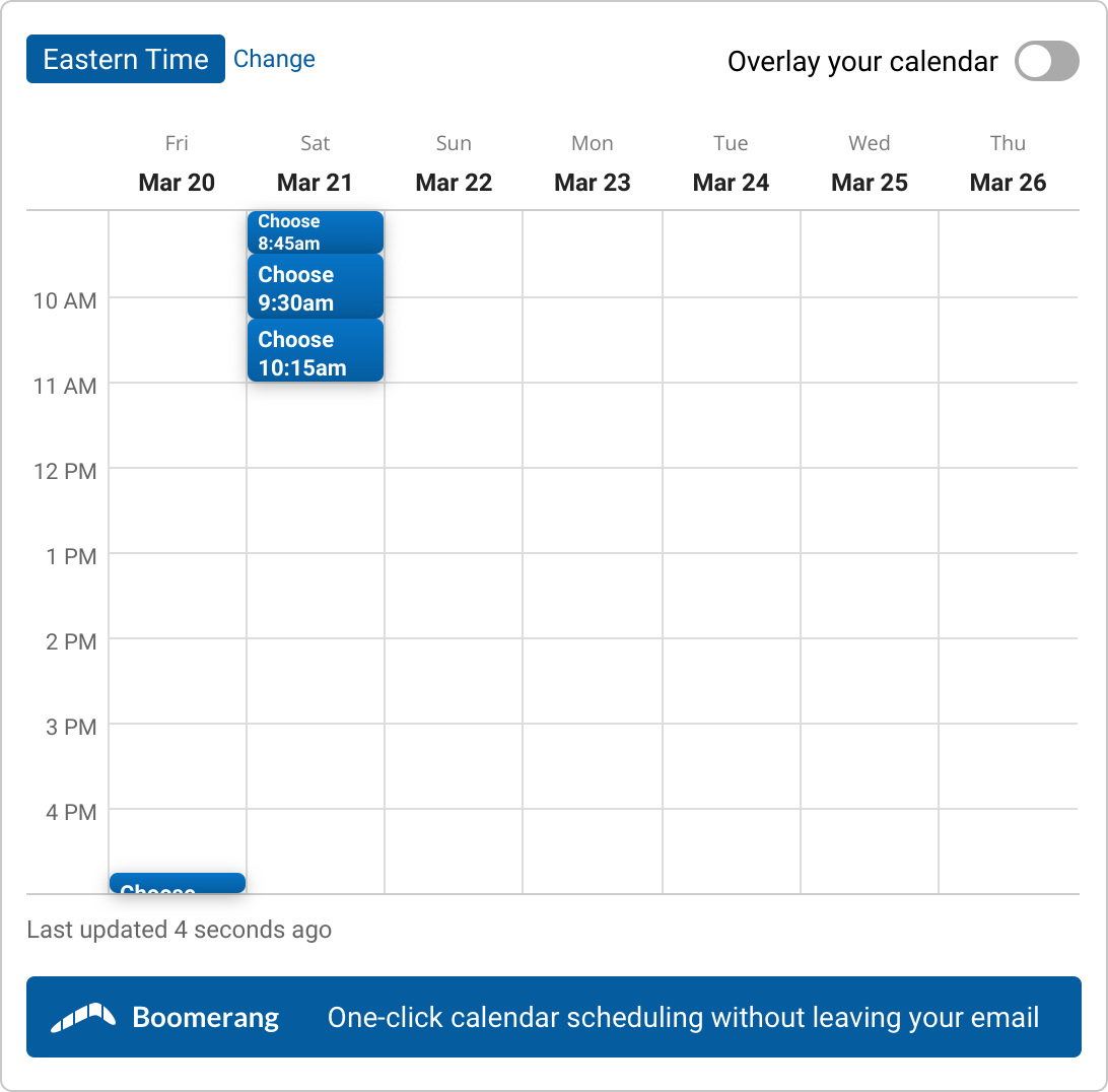 A set of time slots for Meet with Abby at Beachwood with 