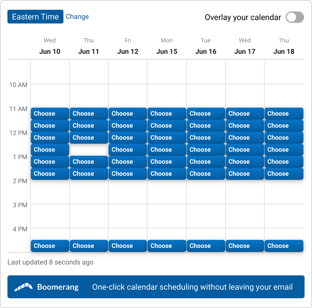 A set of time slots for Initial Call with Arlo Jackson