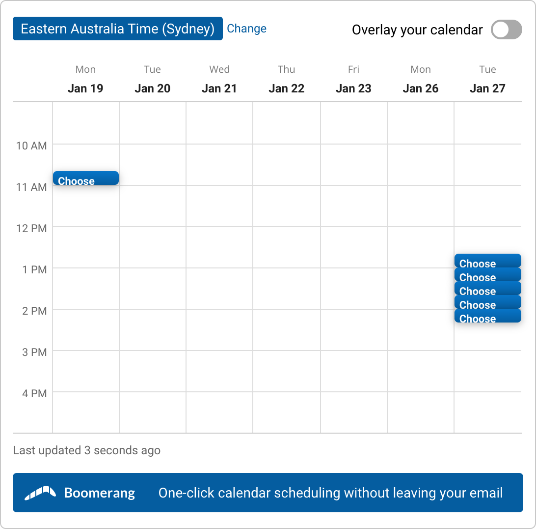 A set of time slots for Intro Chat with Holly Garber
