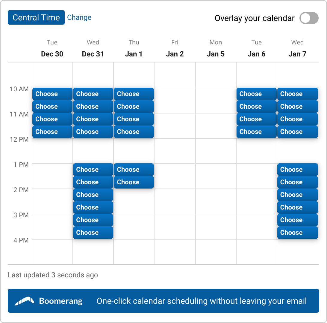 A set of time slots for Business Tea with Liz Goodman V.O.P.M