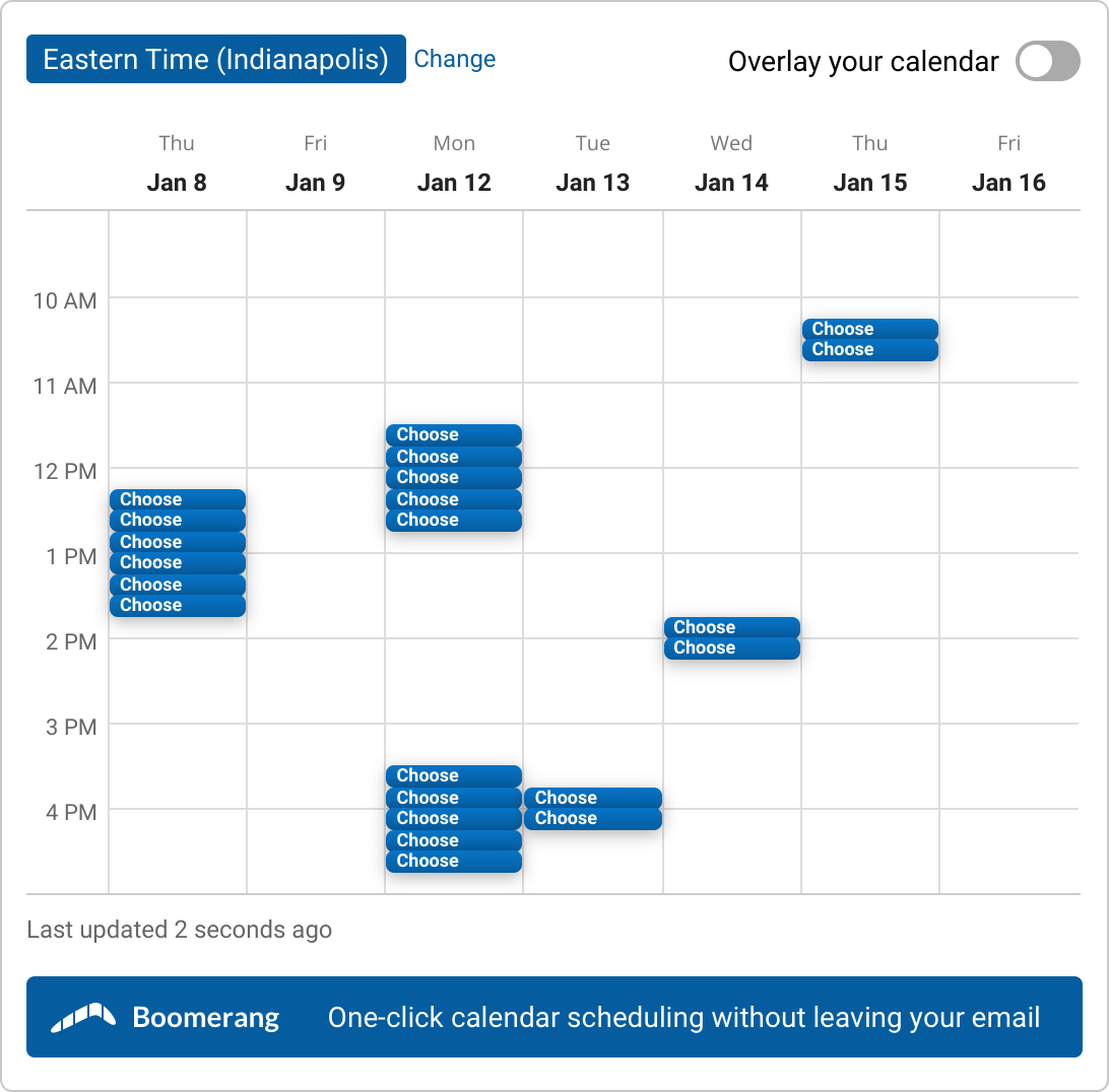 A set of time slots for Blind Zebra - Coin Toss Convo with Stephanie Neale